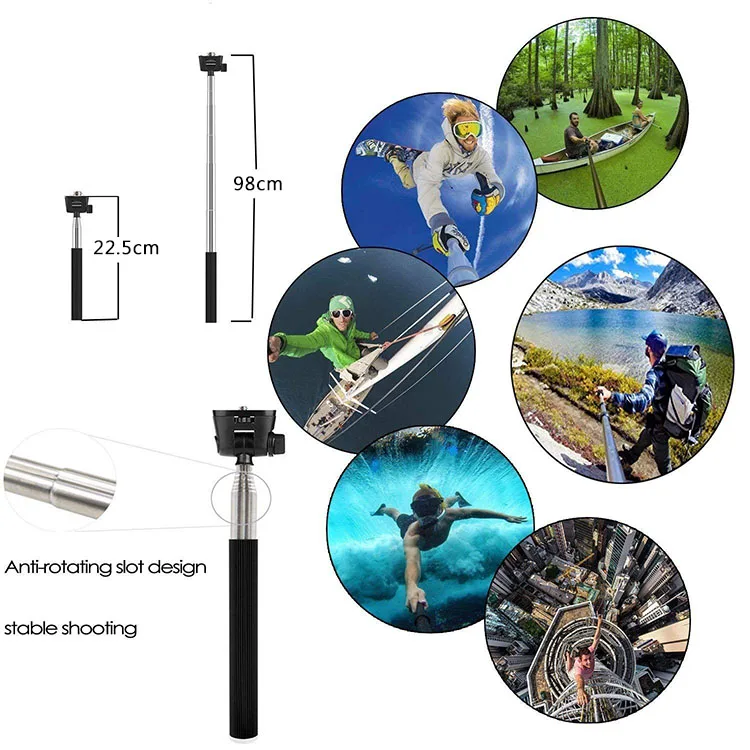 Portable Hand Grip Extension Selfie Stick Handheld Monopod Adjustable Pole Compatible with GoPro Hero(2018) Hero 8 7 
