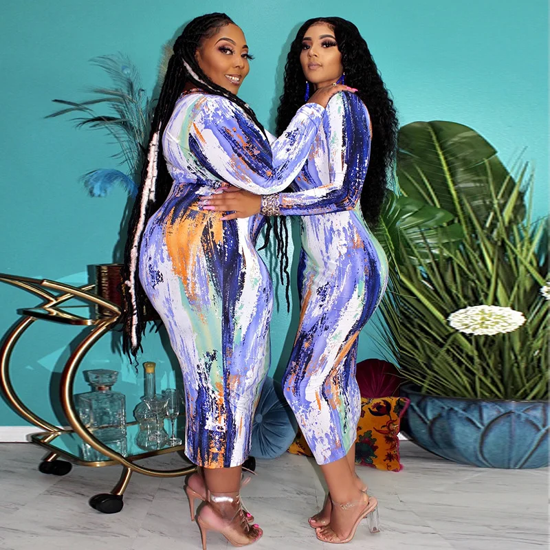 

S to 5XL women Plus Size Fall Clothing Wave Point Long Dress Plus Size Dresses