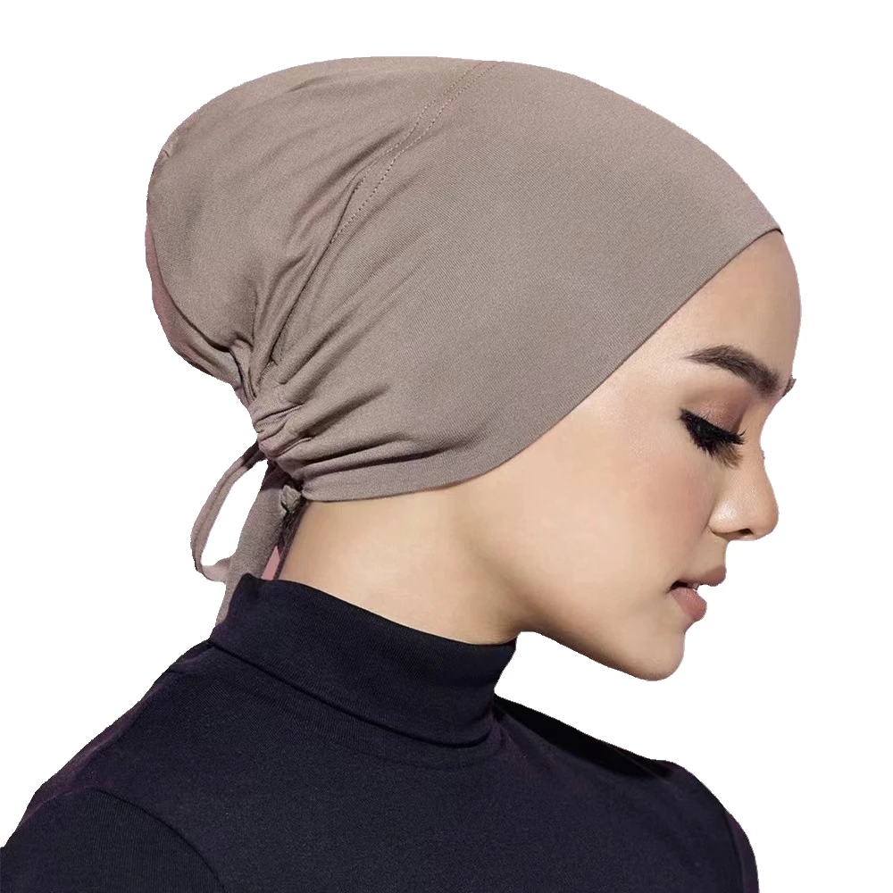 

Wholesale muslim Inner Hijab Caps ruched elastic cotton jersey stretch tie back underscarf hijab caps Women Under scarves