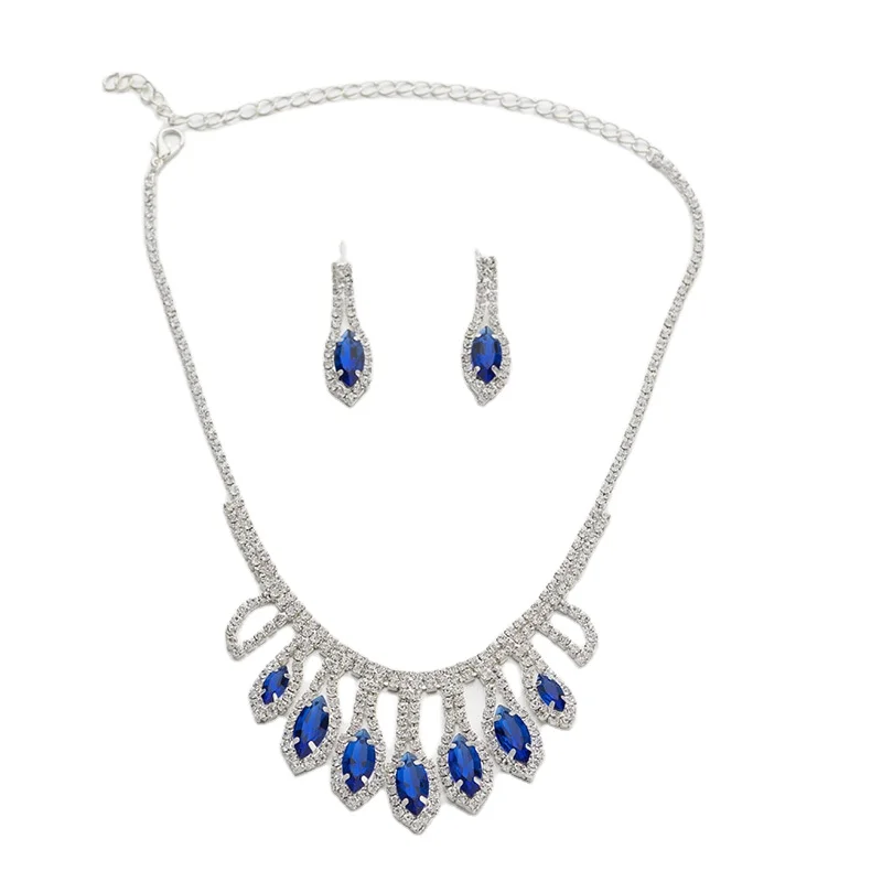

Hot Selling Fashion Bridal Teardrop Jewelry Sets Ladies Crystal Wedding Necklace Earrings Set
