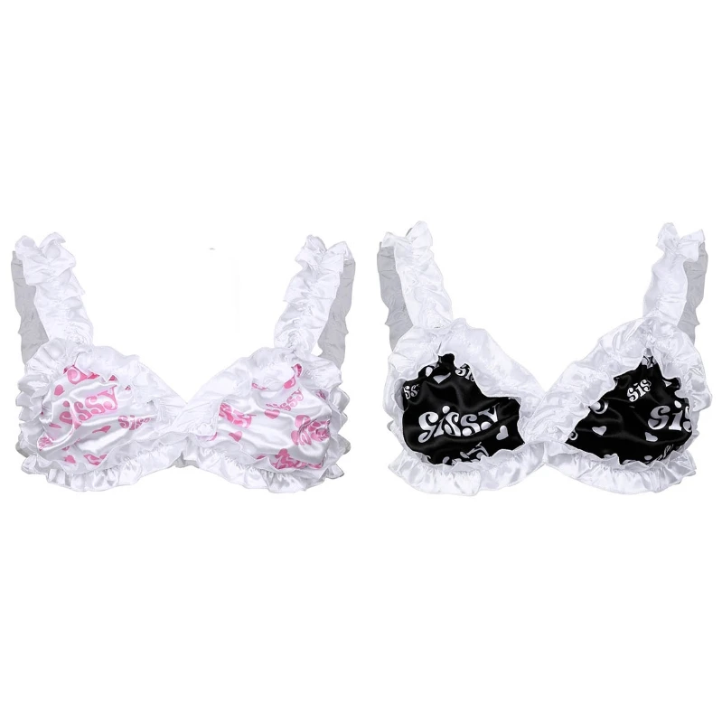

Cheap Mens Bra Soft Satin Ruffled Wire-Free Unlined Sissy Bra Top