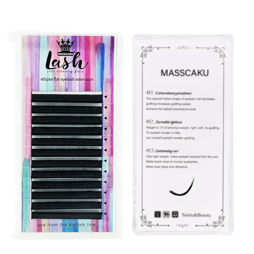 

Factory Price extensao de cilios planos eyelashes extencion very beauty elipse flat 8-18mm lashes eyelashes ellipse flat, Black