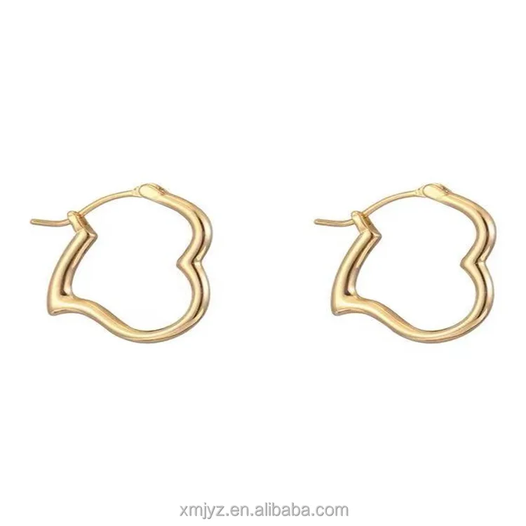 

Certified 18K Gold Earrings Love Heart Stud Earrings Simple Temperament Beauty Same Style Au750 Big Circle Colorful Gold