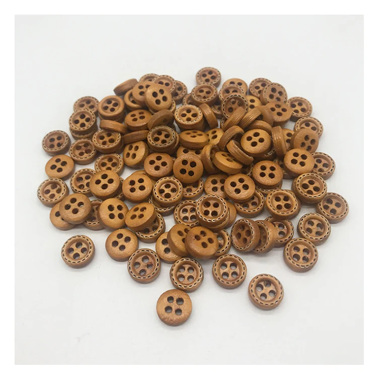 

Custom wholesale 4 holes diy coffee color art wood buttons 10mm for clothes shirt