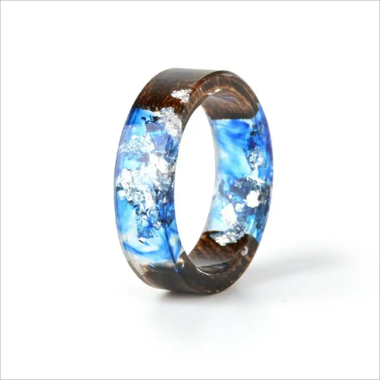 

Women New Design Wood Resin Ring Transparent Epoxy Fashion Handmade Dried Flower Wedding Jewelry Love Jewelry
