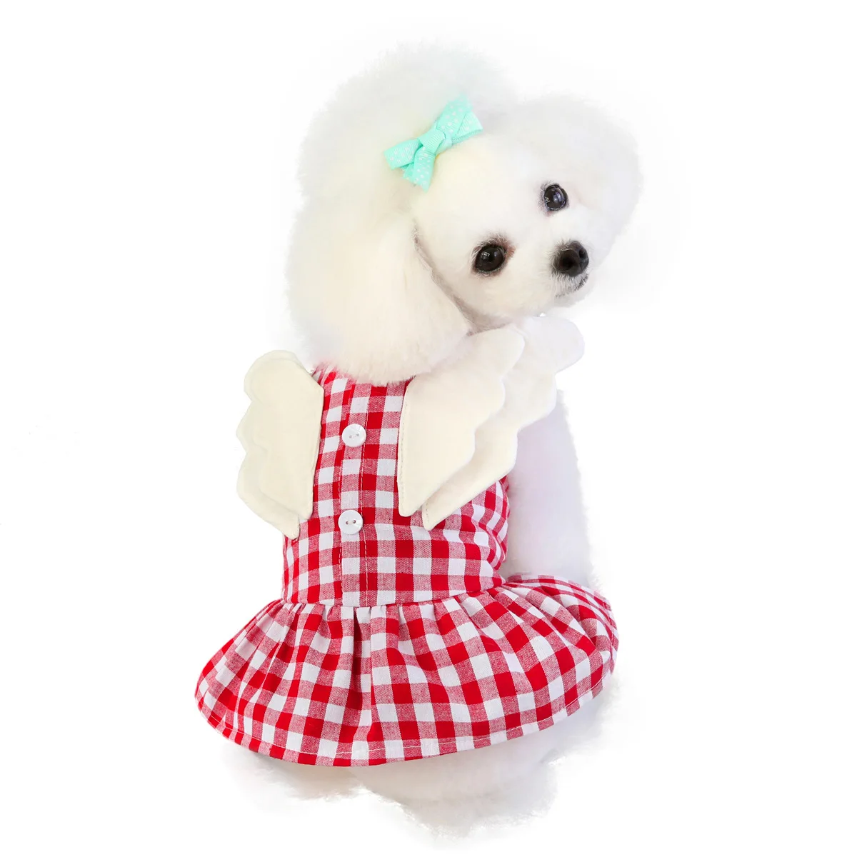 

Cute pet clothes spring / summer plaid pet dog dress with wings