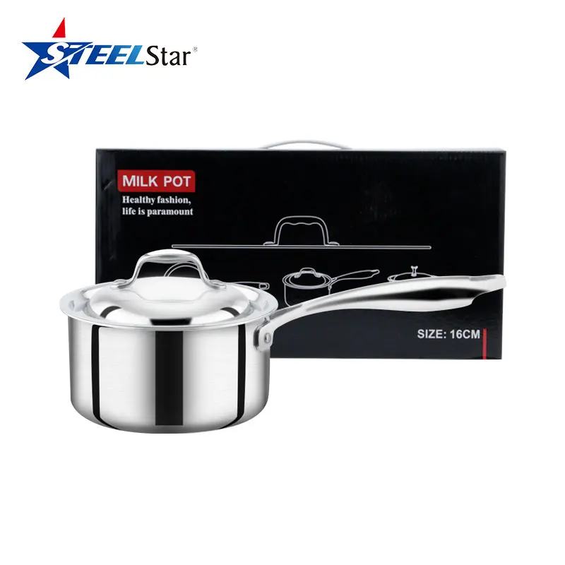 

Stainless steel Tri-ply saucepan Milk Boiling pan with single steel handle pot
