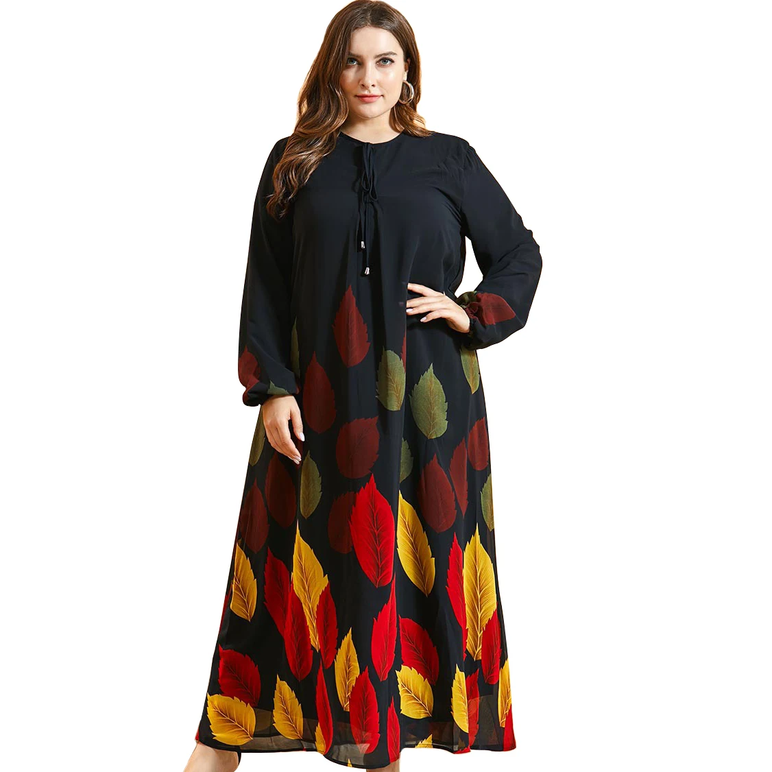 

New arrival Casual Elegant Ladies Plus Size women long sleeve muslim dress abaya