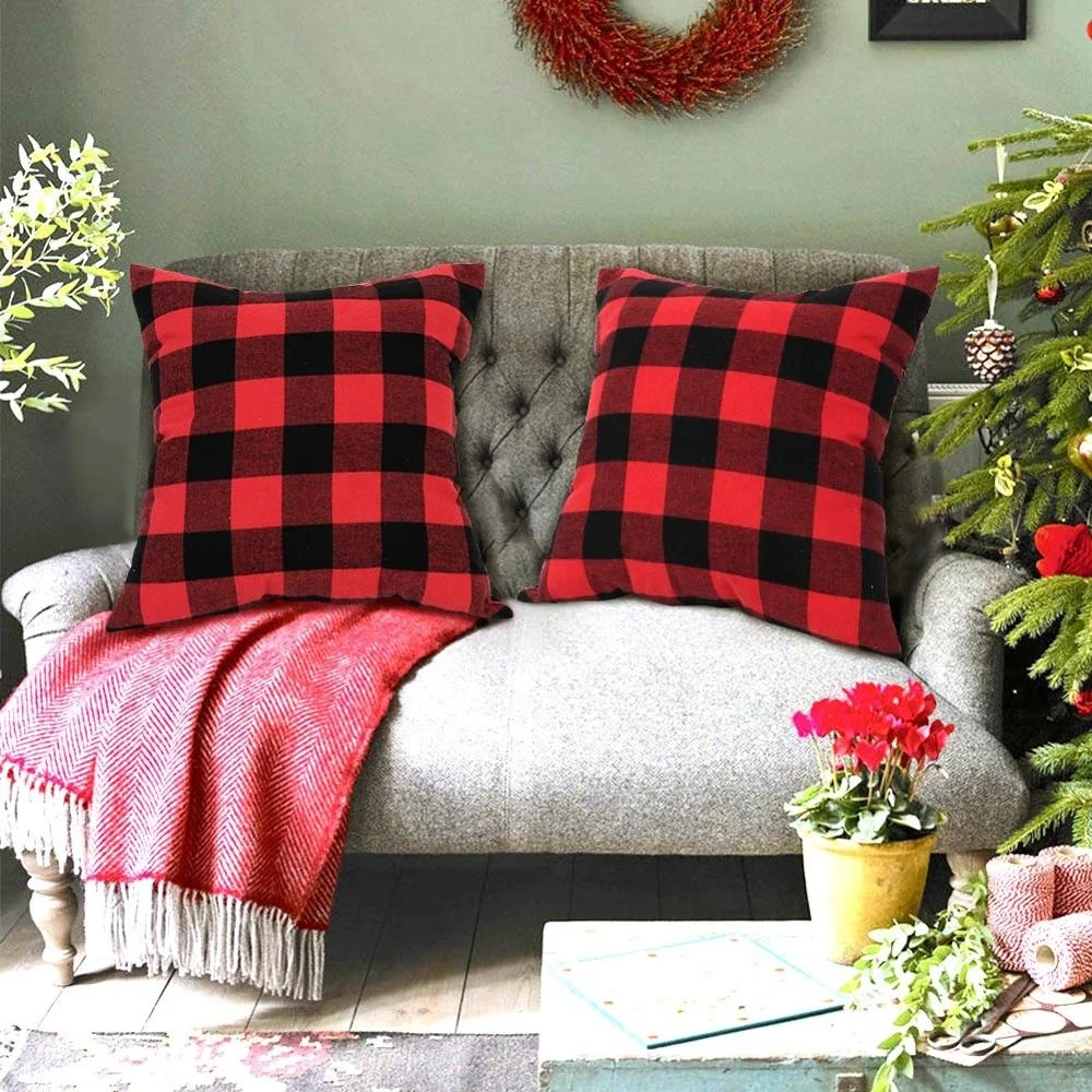 

Ourwarm 18x18 In Cotton Red Black Buffalo Plaid Christmas Pillow Cover