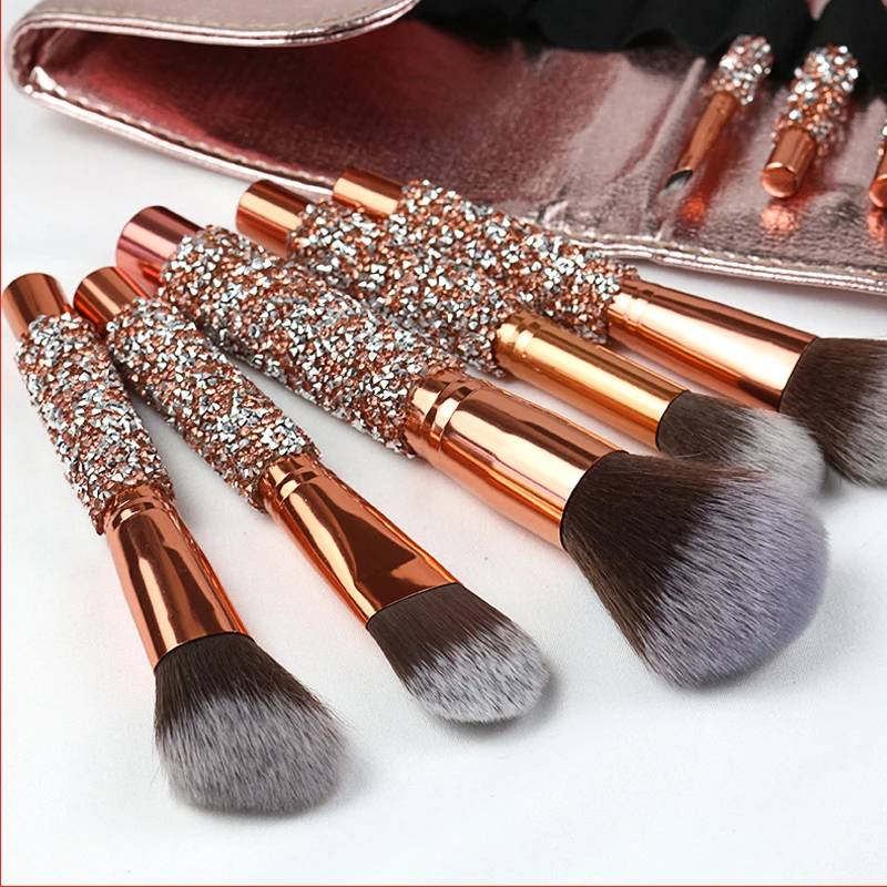 jewel rosegold face hair piece magnet beauty glam 12pcs sparkling brass ferrule handle wholesale synthetic crystal makeup brush
