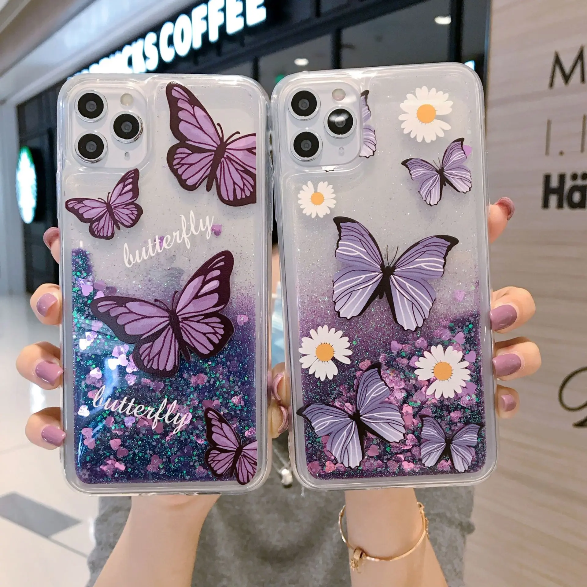 

High Quality Neon Special Styles Chinese Flower Quicksand Liquid Glitter Mobile Phone Cover Case For Iphone xs max 11 12, Purple