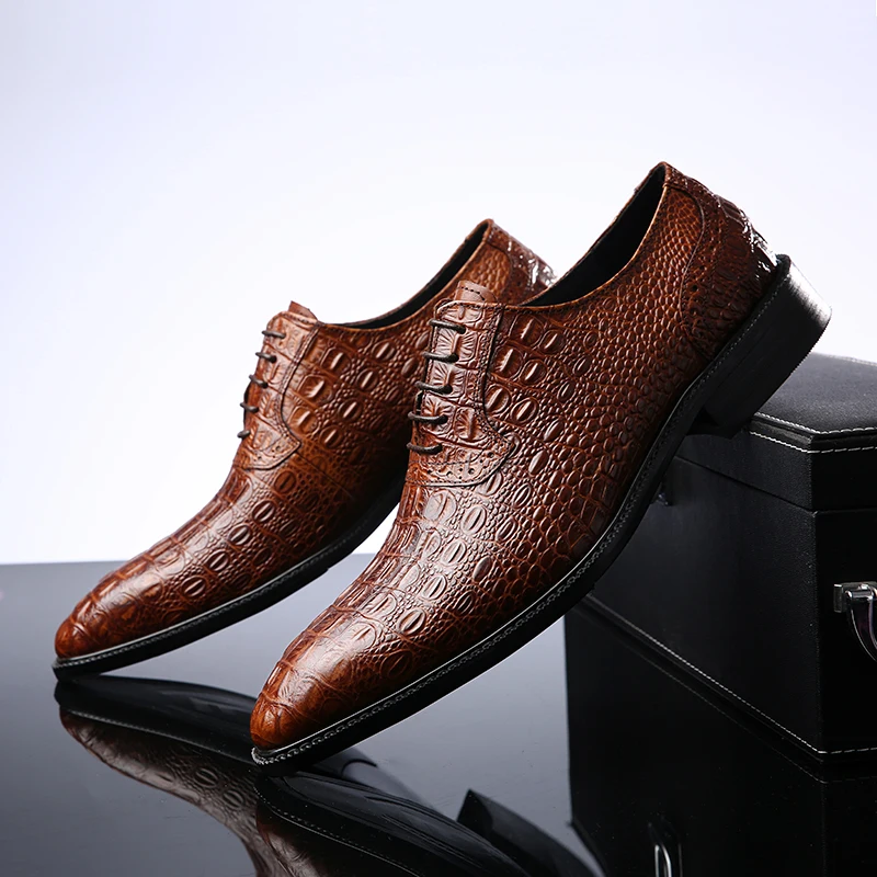 Men Dress Shoes Crocodile Print Oxfords Formal Lace Up Edmd