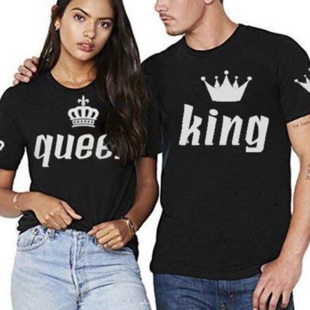 

Black and White Couple Personalized Loose Pullover Short Sleeve T-shirt Fashion Brand Crown Letter Print