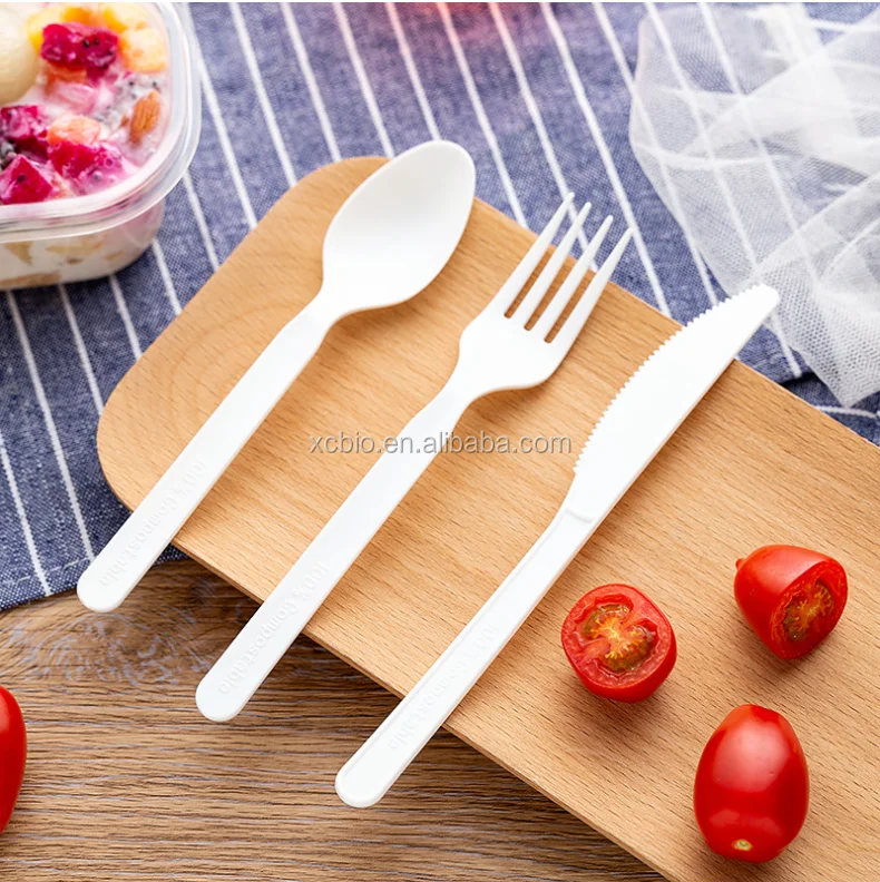100% Biodegradable plastic corn starch flatware sets food grade Compostable PLA disposable PLA fork spoon knife cutlery