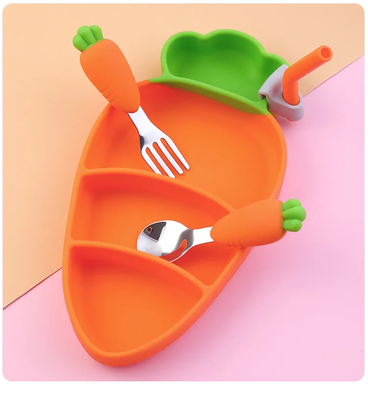 

Low price silicone baby plate set with bib and Stainless steel fork spoon