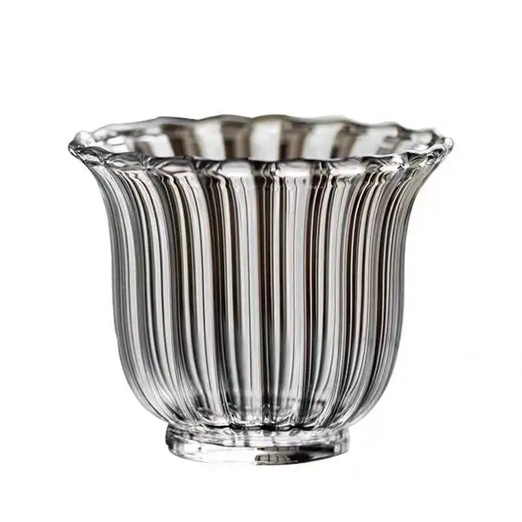 80ml Clear and Transparent Glass Cup with Flower Petal Design for Coffee and Tea Drinkware
