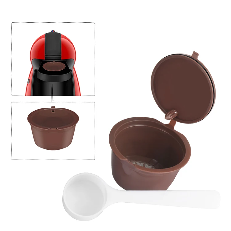 

Coffee Machine Reusable Capsule Coffee Cup Filter for Nescafe for i cafilas with Coffee Spoon Refillable Dolce Gusto Capsules, Brown