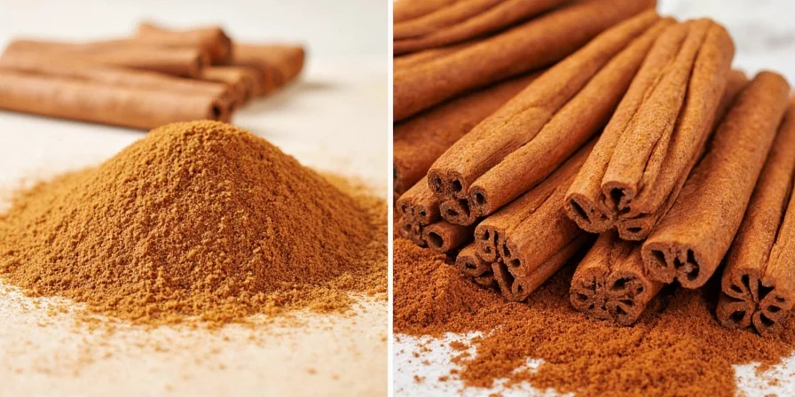 Ground cinnamon vs cinnamon stick visual comparison