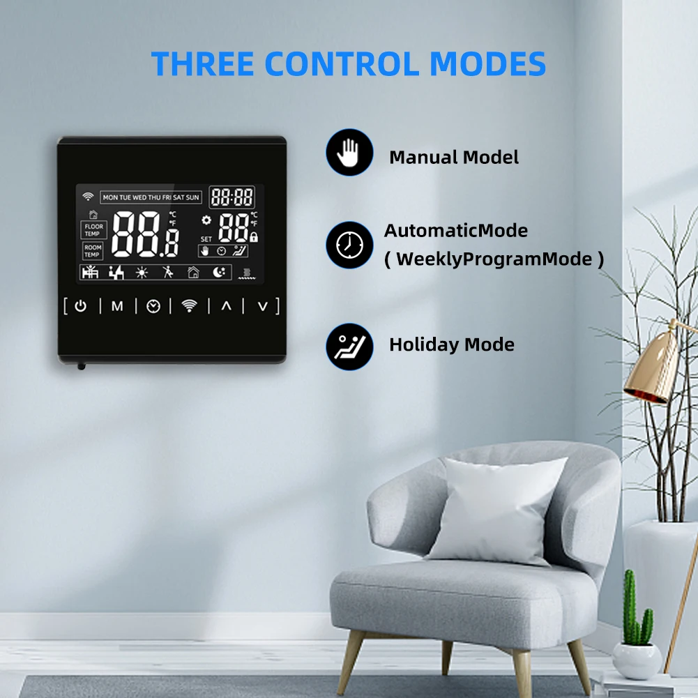 WIFI Floor Heating Thermostat for Electric /Gas Boiler Water Heating Voice Temperature Controller Touch Screen Fahrenheit