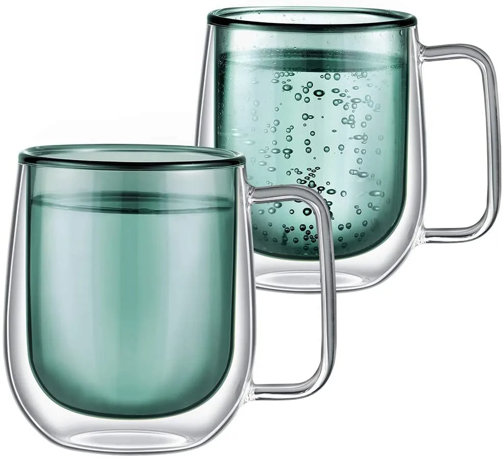 

Customized Logo Printed Double Wall Coffee Glasses Cups Insulated Cups Transparent Pyrex Glass Cup Set Coffee Mugs, Teal