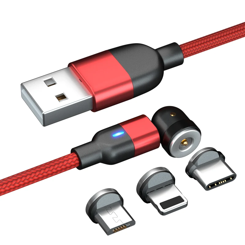 

High Quality Braided 5a Magnetic 3 In 1 USB Fast Charging Data 540 Degree Magnetic Charging Cable, Black red purple