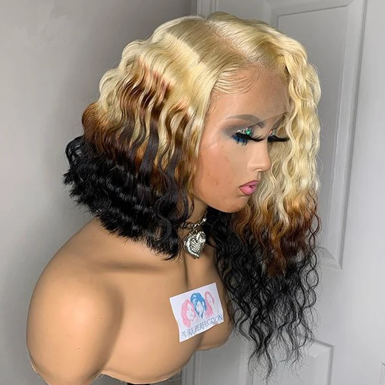 

Ombre blonde human hair lace front wig short wigs for black women preplucked bleached knots human hair lace wig