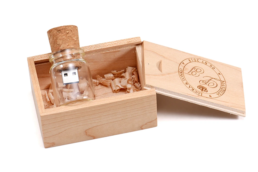 USB 3.0 wooden slider box + drift bottle model USB flash drive 4GB 8GB 16GB 32GB 64GB 128GB Pendrive stick Custom LOGO - ANKUX.COM