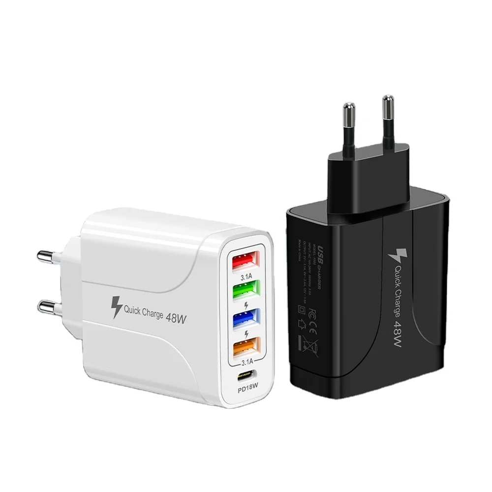 

2021 new design 4USB mobile phone charger 48W multi-interface charger PD fast charger for IPhone 13 13Pro Samsung Galaxy HUAWEI