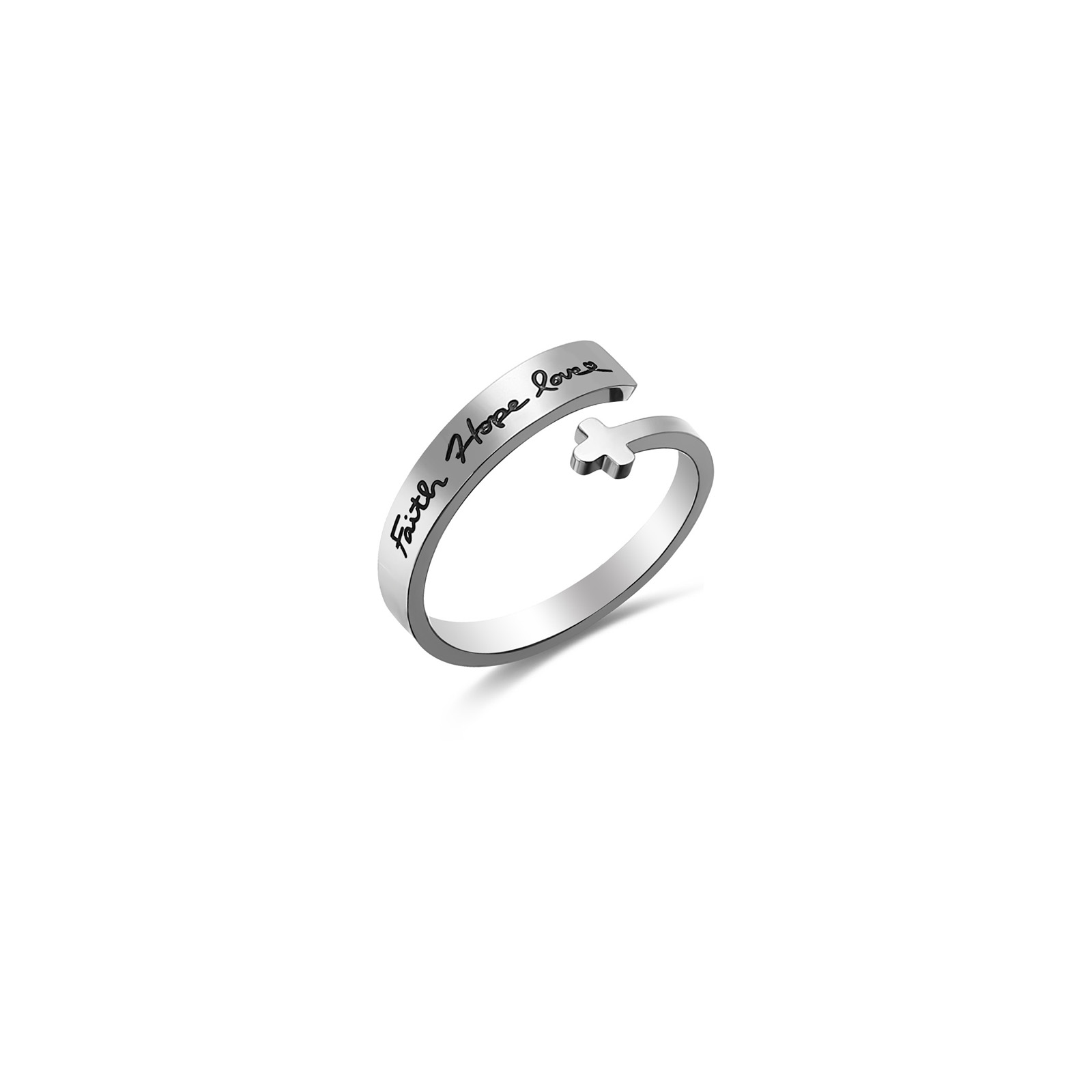 

Stainless steel Double Cross Opening Ring Creative Fashion Ring+Lettering faith hope, Steel color, rose gold