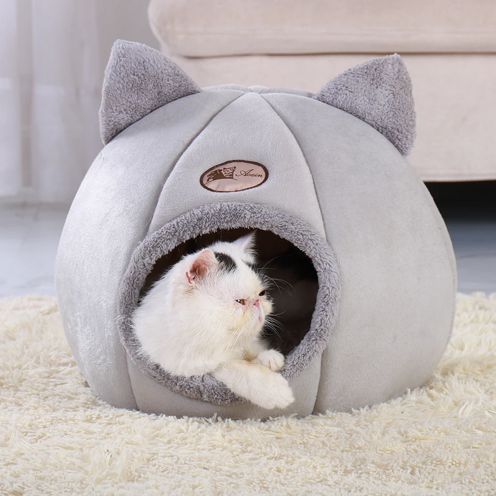 

Removable Cat Bed Warm Pet Cat House Cave Winter Puppy Kitten Dog Cushion Mat Small Dogs Cats House Kennel Nest Indoor dog bed, Gray
