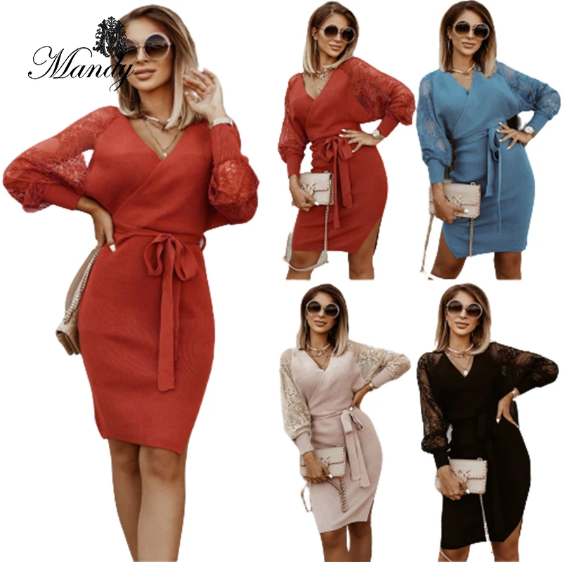 

2021 new arrival ladies winter knit plus size sweater dresses for women