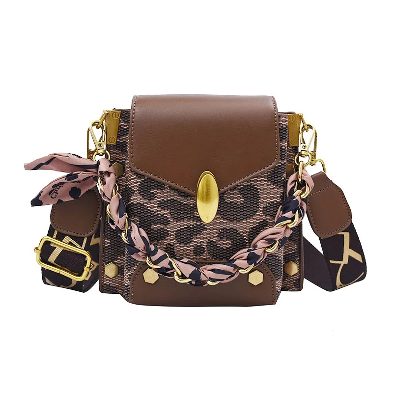 

New layer scarf chain small square handbags luxury women hand bags designer Leopard shoulder bags mini crossbody sling bag