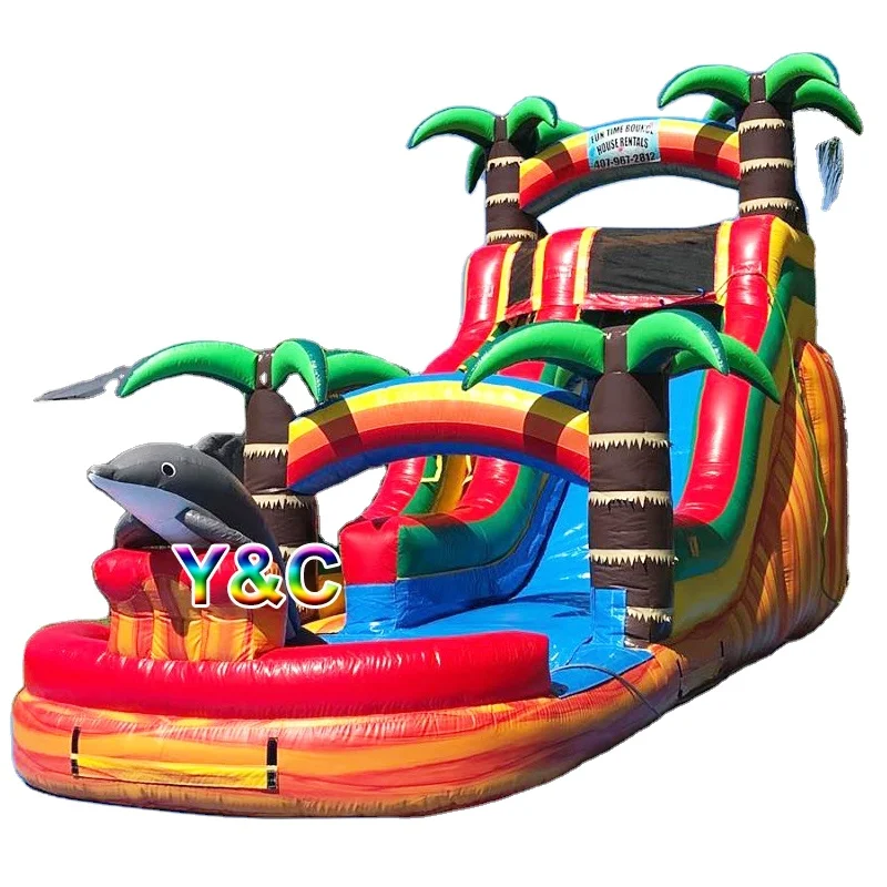 

Guangzhou High Quality backyard use dolphin inflatable kids water slide with pool