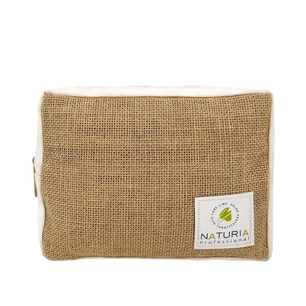 

Factory price jute make up pouch eco friendly fashionable promotional jute cosmetic bag with custom printing logo, Natural color , or customized