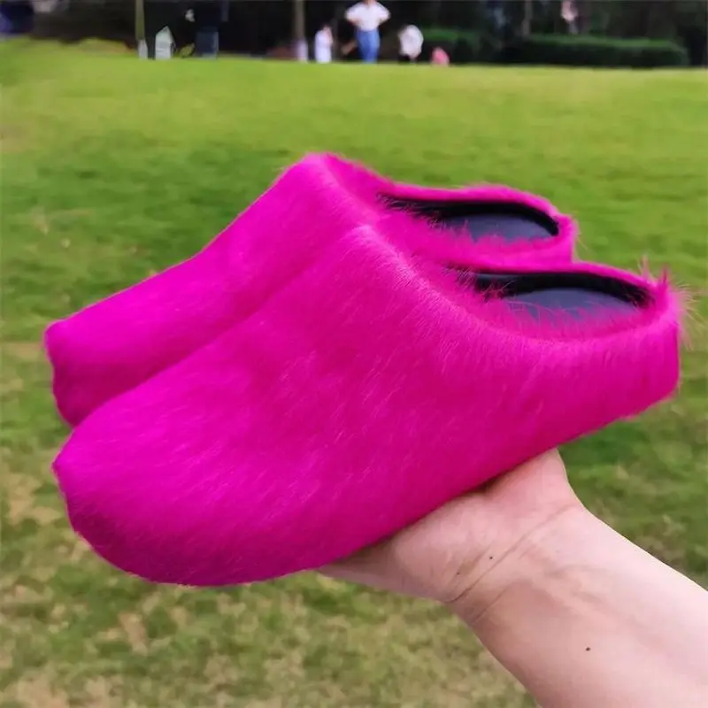 

Unisex Hot Sale Outdoor Flat Female Shoes Winter Warm Loafers Slides 2023 Fur Slippers for Women