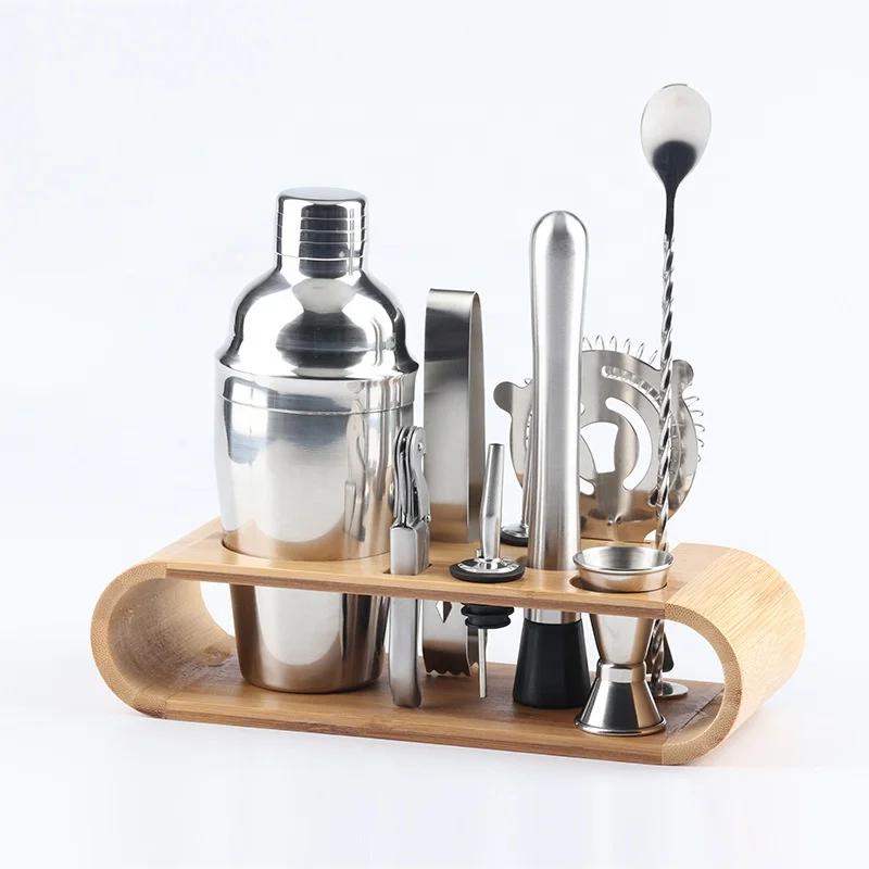 

Bamboo stand stainless steel 10 pcs bartender kit, Customized color