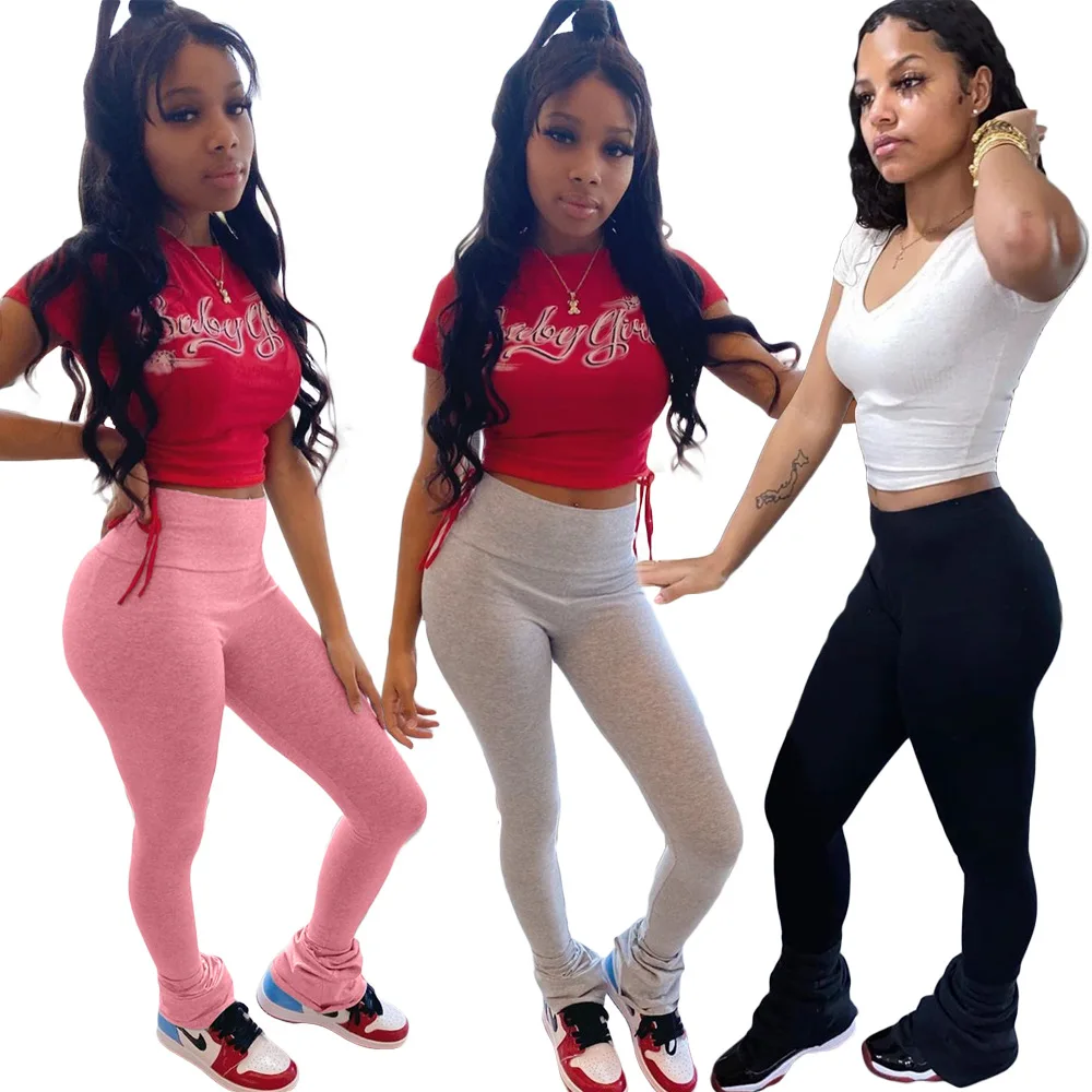 

2020 new arrivals solid stacked pants legging women sweatpants, Customized color