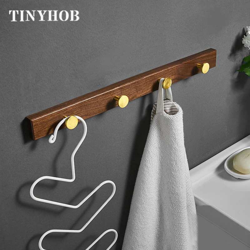 

Wood Brass Hook Door Hanger Wall Hat Rack Hook Bathroom Towel Storage Kitchen Tools F-0503, As shown