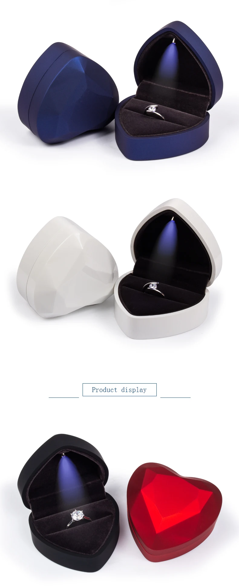 Engage Wedding Ring White Led Jewelry Box Heart Shape Blue Gold Red Led