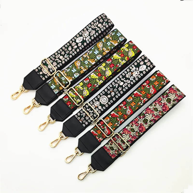 

ZONESIN Trendy Ethnic Style Embroidery Thick Replaceable Wide Bag Strap With Pu Leather Accessories, 11 colors in stock