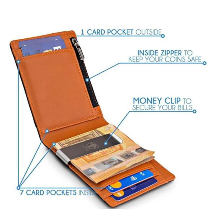 

Foreign trade hot style leather wallet short anti - magnetic head layer cowhide wallet custom American RFID dollar clip, As shown in the picture