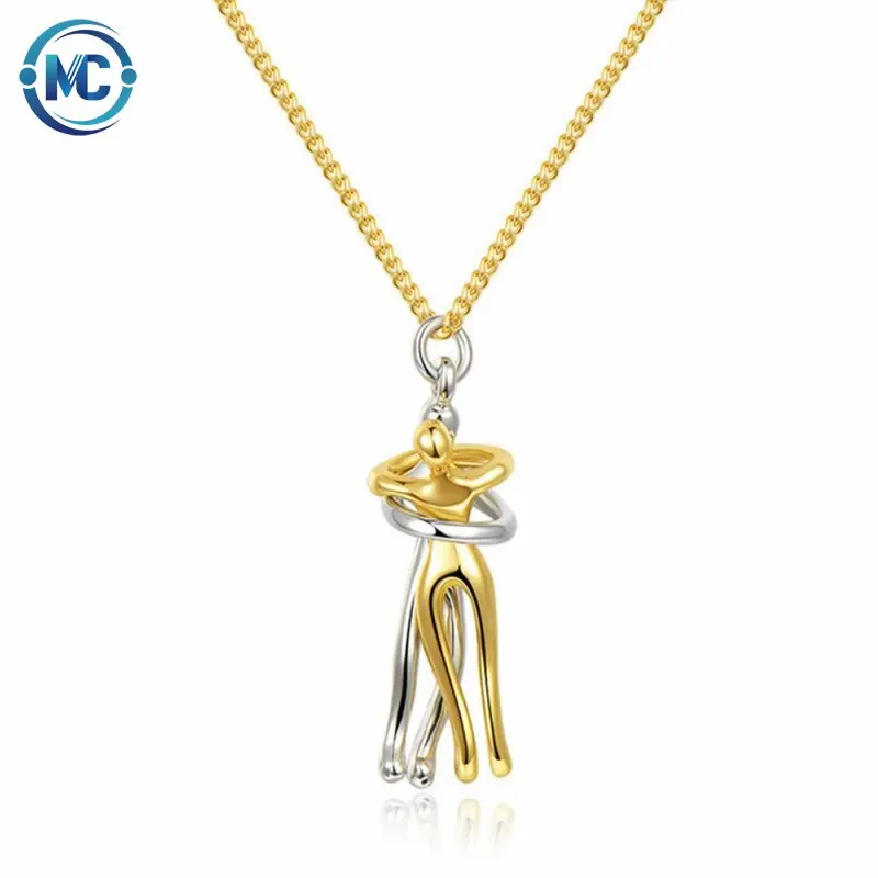 

Fashion Two Tone Hugging Necklace Jewelry Personalized Love Couple Necklace For Valentine Anniversary, Golden,black