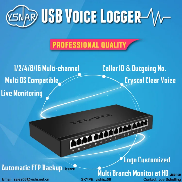 16ch Usb Pstn Call Recording Device With Telephone Number,Dar16u Usb