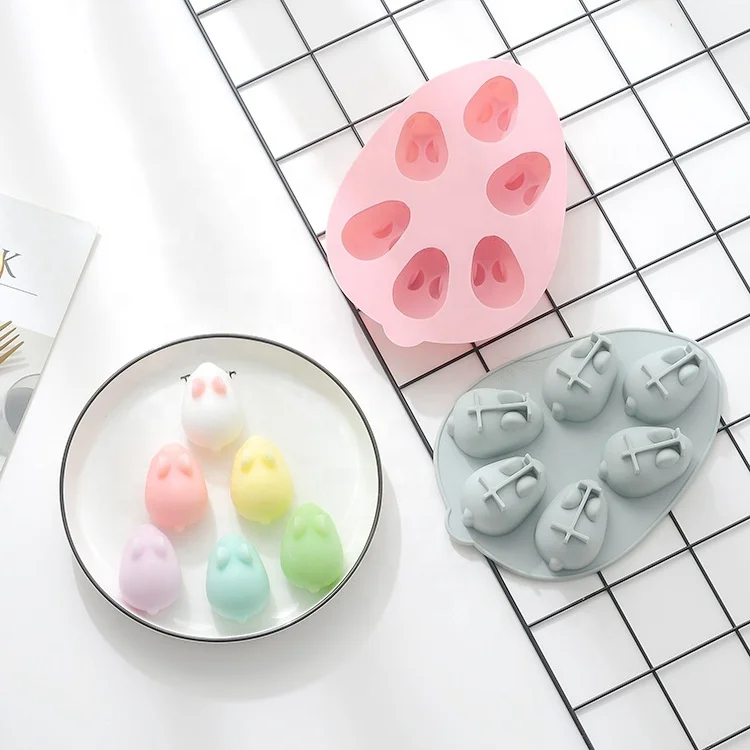 

6 grid bunny baking cake mold DIY fudge chocolate pudding mold cute rabbit 3D silicone mold cake decoration tool, As shown