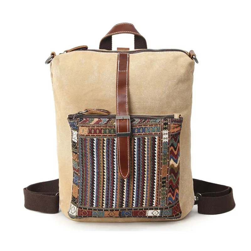 

Wholesale Colorful Canvas Stylish Small Style Women's Bohemian Ethnic Canvas Backpacks, As pictures show or custom