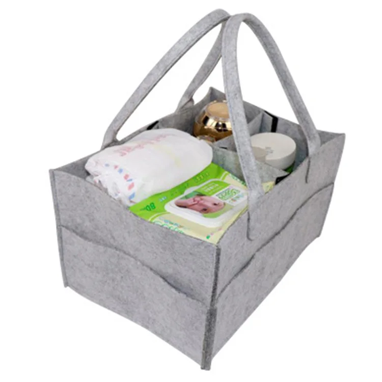 

Wholesale grey felt bady diaper caddy storage bag nursery nursery storage basket organizer