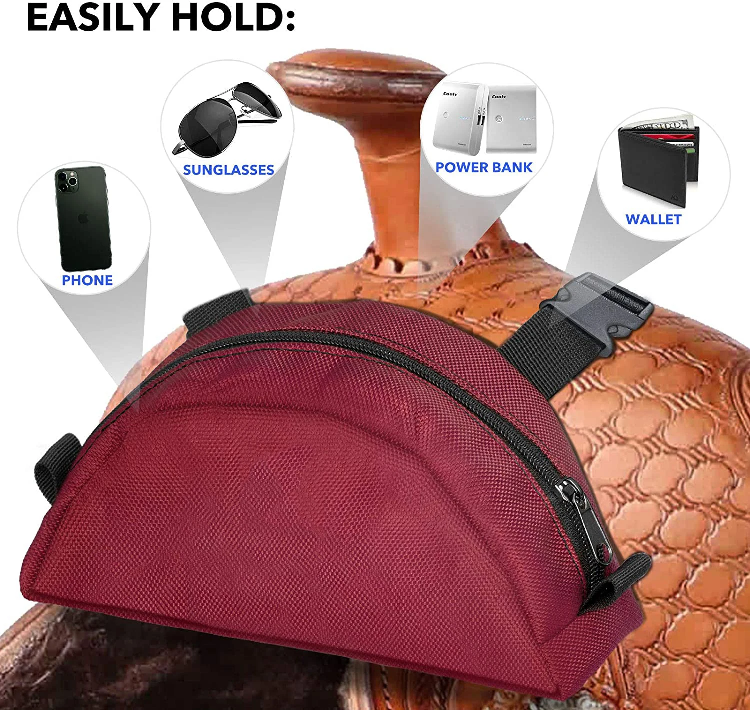 

Nylon Saddle Pommel Pocket Saddle Bag for Horse Trail Riding fits Western & Endurance Saddles