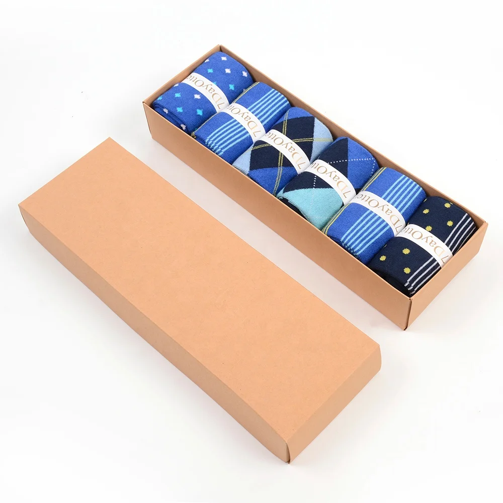 

Small order geometrical jacquard blue style mid length breathable modal mens dress business gift socks box