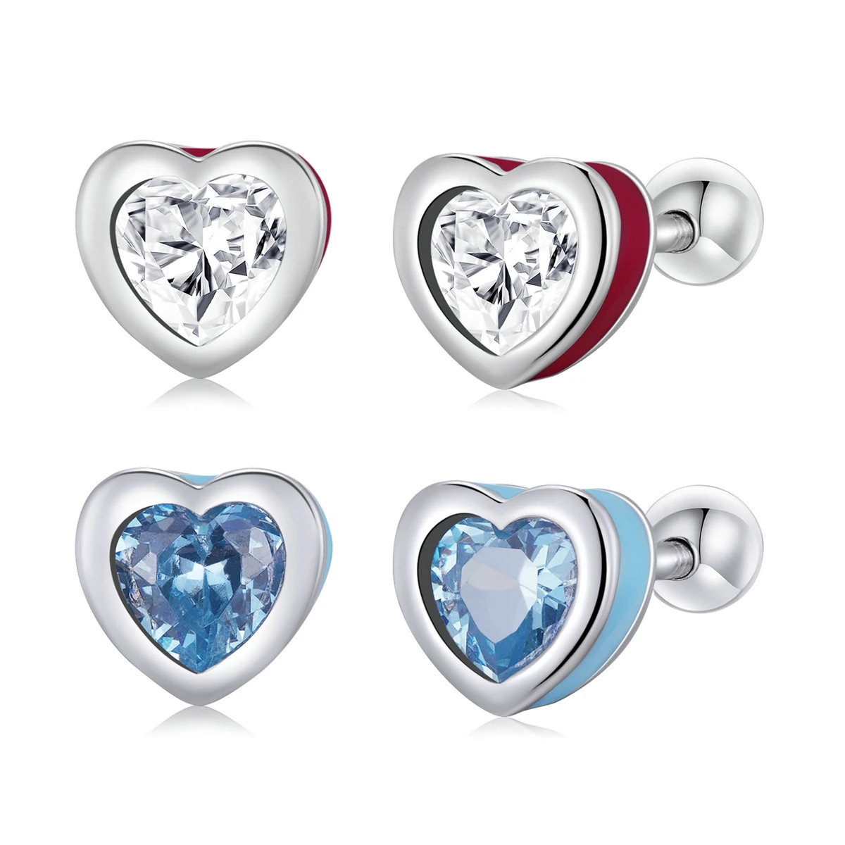 

sterling silver 925 jewellery cz earring red and blue Contracted 925 sterling silver heart shape simple love zircon stud earring