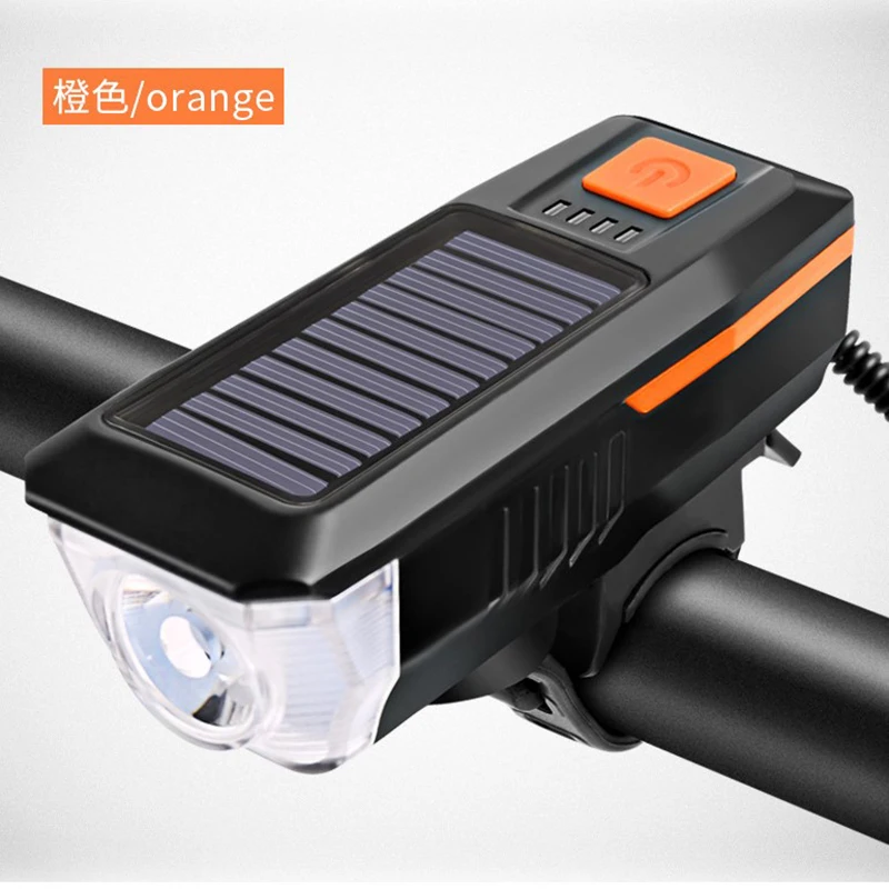 Bike solar front lights horn night riding USB charging bicycle glare light